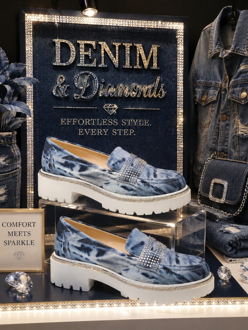 Cape Robbin Blue Denim Loafers with Rhinestone Accent - Picture 3 of 8